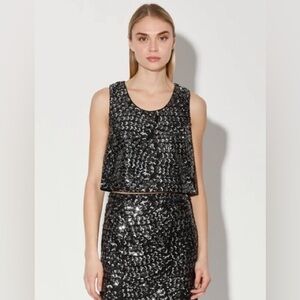 Walter Baker Black and Silver Sequin Top